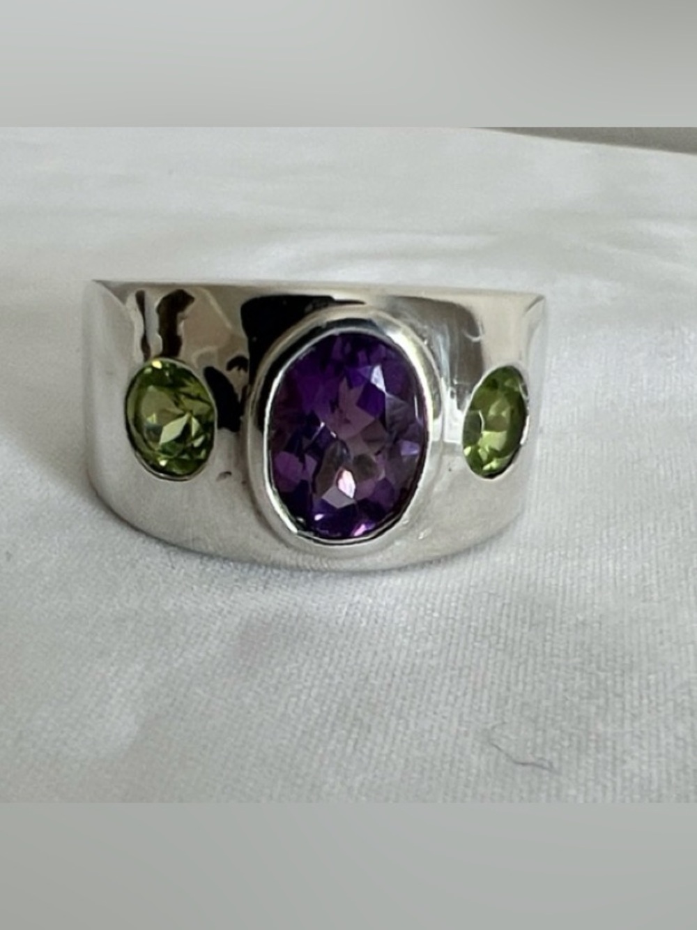 Signed Designer Vintage 925 Silver Amethyst Peridot Ring Size 7